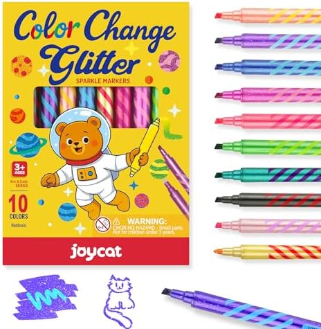 JoyCat 10-Pack Glitter Color Changing Markers for Kids, Dual Tip Magic Pens