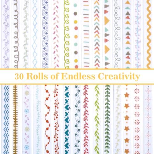 EORTA 30 Rolls Floral Washi Tapes Set, Slim 5mm Plant Masking Tape, Decorative Geometric Sticker for Detailed Scrapbooking, Arts, Wrapping, Journaling, Planner, DIY Craft, Fresh Botanical & Geometric