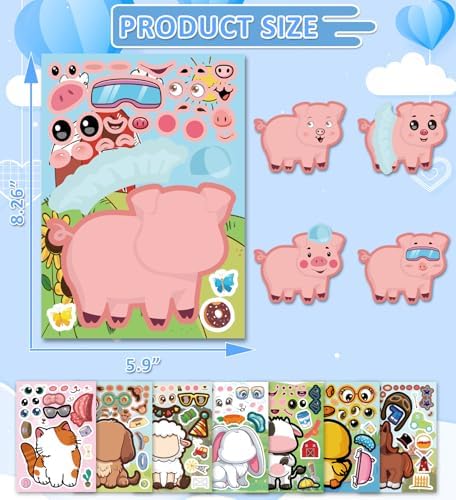 HSHFAMIIY 24 PCS Animal Face Stickers – DIY Decorative Animal Character Stickers for Crafts, Scrapbooking, Party Decorations, Gift Wrapping & Holiday Projects