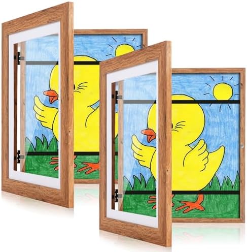 [2 Pack] Kids Art Frames, 10x12.5 Front Opening Kids Artwork Frames Changeable,Dark Woodgrain Artwork Display Storage Frame for Wall, Holds 50 Pcs, for 3D Picture, Crafts, Children Drawing, Hanging