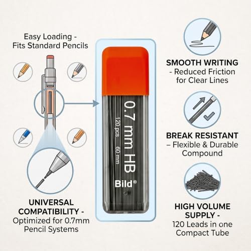 Bild 1200 Premium 0.7 Lead Refills for Mechanical Pencils (HB Mega, 0.7 mm)
