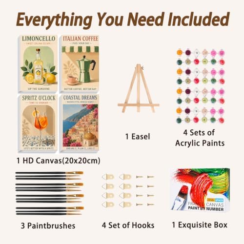 4 Pack Framed Paint by Numbers Kit for Adults, Leisure Time, 8x12 inch | Paint by Number for Adults, Beginner Friendly, Framed Canvas, Easel Included, Fun and Relaxing, Gifts Box, Home Wall Decor