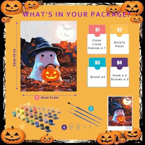 Spooky Paint by Numbers for Adults, Halloween Paint by Number on Canvas
