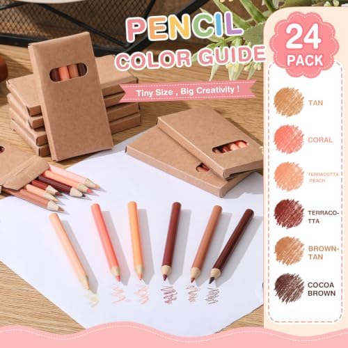 Ctosree 24 Packs Mini Colored Pencil Bulk 6 Per Box, Skin Tone, 3.5''