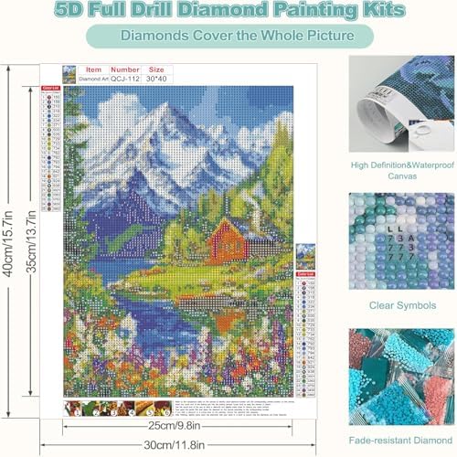 Accompany Wind Mountain Diamond Art Kits for Adults, 5D Mountain Cabin Landscape Diamond Painting Kits for Beginners,DIY Round Full Drill Diamonds Gem Art Crafts for Home Wall Decor Gifts 12x16 Inch