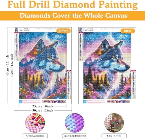 Okarina Diamond Art Kits for Adults & Beginners, Wolf Diamond Painting Kit