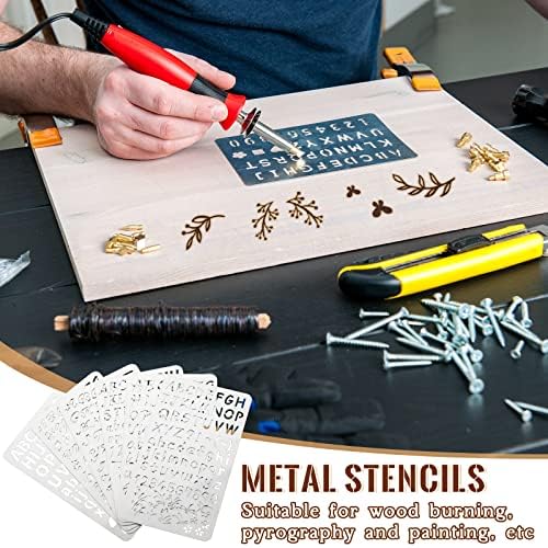 Lewtemi 6 Pcs Metal Wood Burning Stencils, Letter Style Letters Numbers