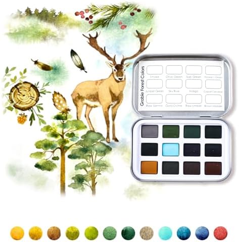 Grabie 12 Color Travel Watercolor Paint Set, Pocket Palette, Forest