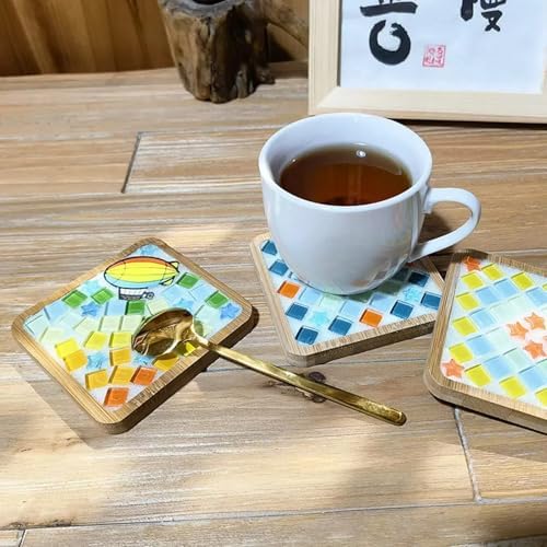 4PCS Mosaic Bamboo Coasters for Crafts, Blank Base Trays, Drinking Cup Coaster, Plant Coaster, Art Plate,DIY Mosaic Supplies (Square L)