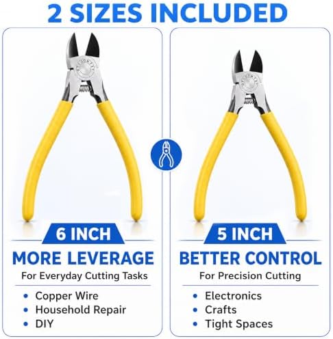 OTLOOMTBT 2PCS Wire Cutters, 6-In & 5-In Compact Flush Cut Pliers Set
