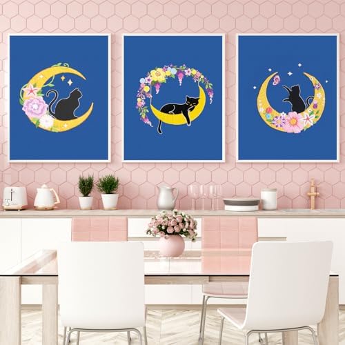 Louise Maelys 3 Set Cat Moon Embroidery Kit for Beginners Craft
