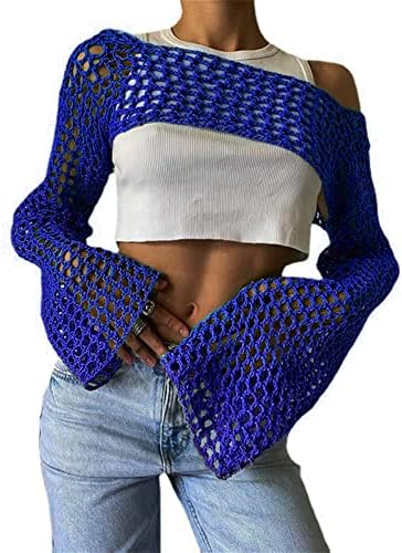 KEOMUD Women Crochet Tops Y2K Hollow Knit Bolero Shrug
