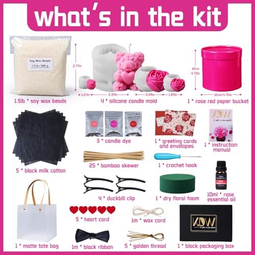 Rose Candle Making Kit with Round Gift Box,DIY Soy Wax Kit(Rose red)