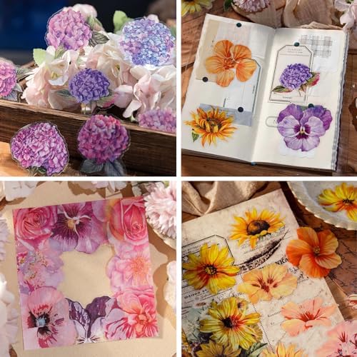 120pcs Large Waterproof Transparent Flower Stickers