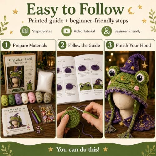 Fantasy Animal Hood Hat DIY Crochet Kit, Complete Crochet Starter Set