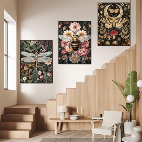 GOUOYANA Vintage Diamond Art Kit for Adult-3P Dragonfly Diamond Wall Art