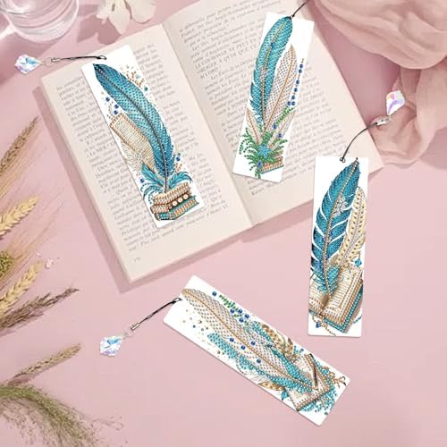 4-Pack 5D Diamond Painting Bookmarks Kit, Peacock Feather DIY Diamond Art Bookmarks with Rhinestones and Tassels, Creative Bookmark Making Set for Adults, Gift for Book Lovers
