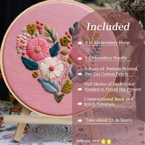FONNUY I Love You Embroidery Kit for Beginners, Pre-Stamped Pattern Kits, Romantic Anniversary for Women Men, Valentine's Day Gifts Thread Needlework, 8'' Hoop (Love 03)