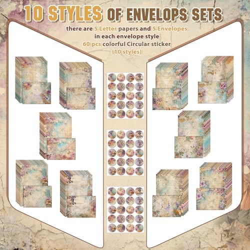 TaoBary 160 Pcs Vintage Floral Stationery Paper and Envelopes Set