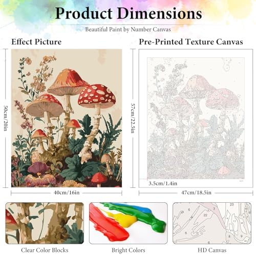 Dawnsphere Mushroom Paint by Numbers Kit for Adults Without Frame 16x20 in