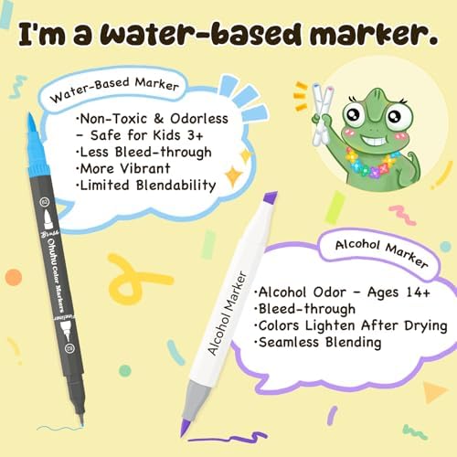 Ohuhu Adult Coloring Book Markers 160 Color Dual Tip Water-Based-Maui-Black | No Bleed Coloring Markers Fineliner & Brush Drawing Pens Art Pens for Kids Adults Sketch Journal