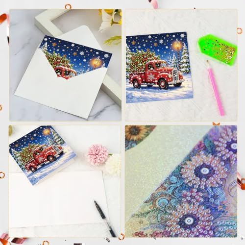 6Pcs Christmas Greeting Card DIY Diamond Art Painting Blessing Folding Card Kit for Adults Beginners with White Envelopes and Tools for Holiday Xmas Arts Crafts Gift-Christmas04