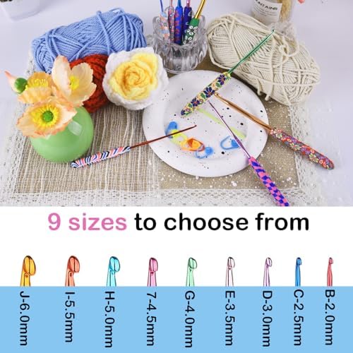 Crochet Hooks,9 Size Colorful Metal Crochet Hooks (2.0mm-6mm)