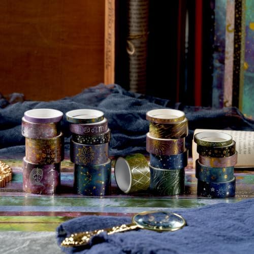 Galaxy Washi Tape Set - 20 Rolls Vast Universe Gold Foil Adhesive Tapes Star Arts Decorative Masking Tape Sets for Craft, Kids, Scrapbook, DIY, Gift Wrapping (2 Horoscope)