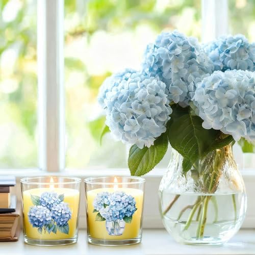 Ziliny 10 Pcs Christmas Hydrangea Glass Candle Jars Empty Containers Bulk 7 oz Glass Jars with Cork Lids Tins for Holiday Candle Making Storing Biscuits Tea Party Favors