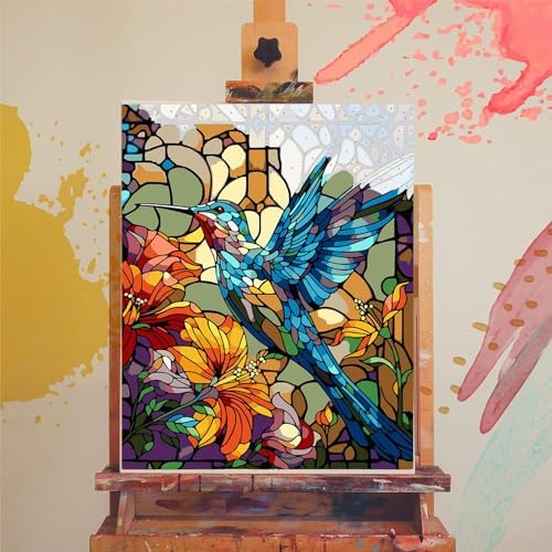 Hummingbird Paint by Numbers for Adults - Stained Glass Paint by Number