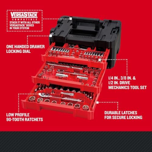 Craftsman 262-Piece Mechanic Tool Set with 3-Drawer VERSASTACK Box, SAE and Metric Socket Set, Car and Motorcycle Tool Kit with Combination Wrenches and Spark Plug Sockets, 90-Tooth (CMMT45309)