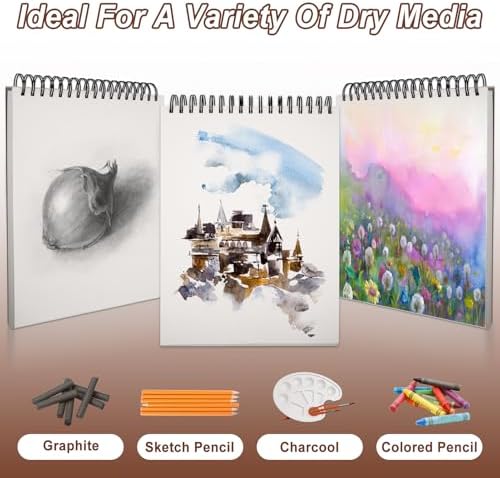 TKOOFN 5 Pack 9" x 12" SketchBooks Bulk,Top Spiral Bound Sketchbook