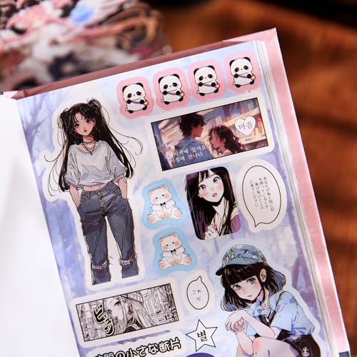 800 Pcs Japanese Manga Sticker Book, Heisei Retro Aesthetic Stickers for Journaling, 45 Sheets Pre-Cut Japanese Sticker Book for Adults, Scrapbook & Planner Decorative Stickers for DIY Crafts
