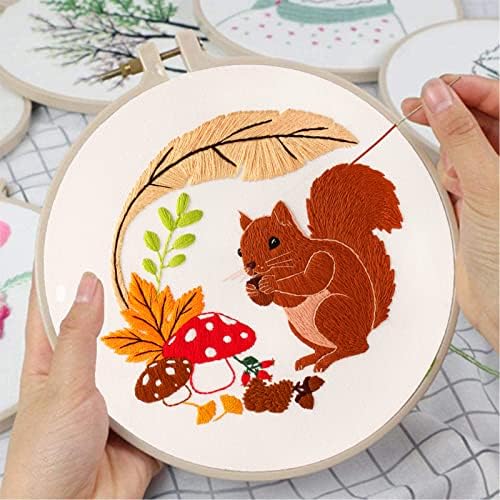 Louise Maelys Autumn Squirrel Embroidery Kit, Animal Craft for Beginners