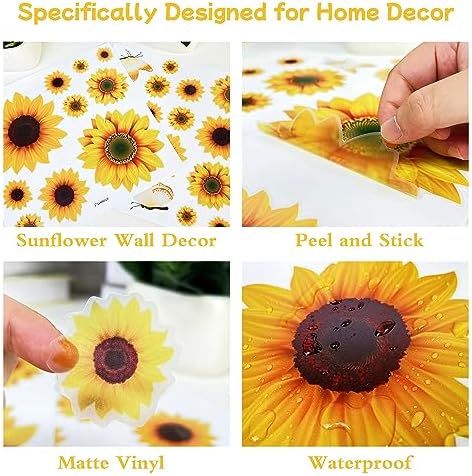 AOWDIAO Sunflower Peel and Stick Wall Decals, Sunflower Decorations for Bedroom, Kitchen, Bathroom, Living Room