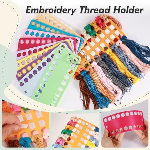Embroidery Floss Organizer,10 Pcs Cross Stitch Supplies and 2 Pcs Thread Snippers for Sewing with Leather Scissors Sheath Cover,Needlepoint Thread Organizer and Thread Scissors Combined
