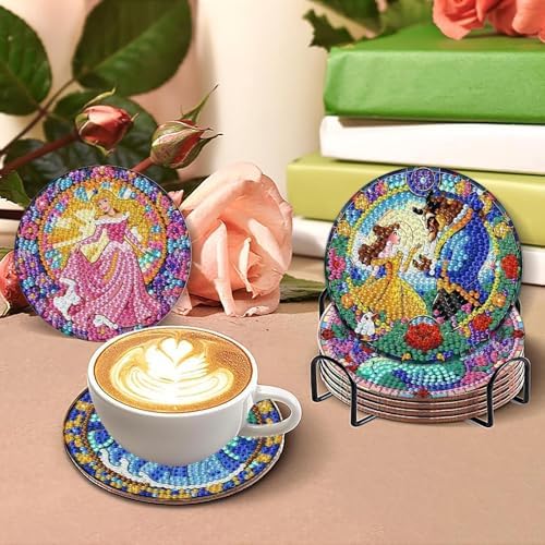 8 Pcs Cartoon Diamond Art Coasters Kits with Holder, Cute Cartoon Diamond Painting Coasters Kits for Adults, Full Drill Gem Art Coaster Crafts Kit for Adults Beginners Home Table Decor Holiday Gifts