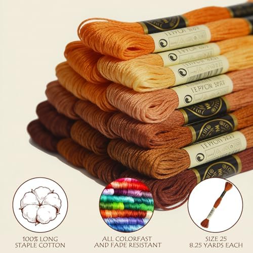 LE PAON Embroidery Floss - Cross Stitch Threads - Friendship Bracelets Floss - Crafts Floss - 14 Skeins Per Pack Embroidery Floss, Golden Brown Gradient