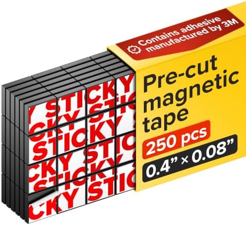 Pre-Cut Adhesive Magnetic Tape Squares, 0.4"x0.08" (10x2mm), 250 pcs