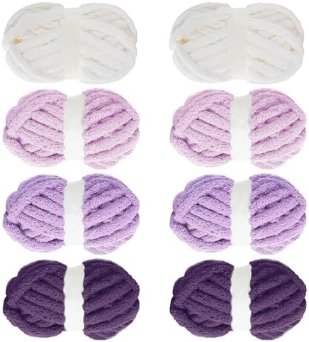 MABOZOO Assorted Chunky Yarn for Hand Knitting 8 Pack, Fluffy Jumbo Chenille Yarn, Soft Plush Yarn Bulky, Giant Thick Fuzzy Yarn for Arm Knitting,Purple Multi (31.7 yds,8 oz Each Skein)