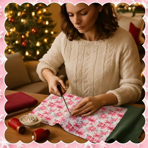 Hunnmingre 20 Pcs 10x10'' Pink Christmas Winter Quilting Fabric Square