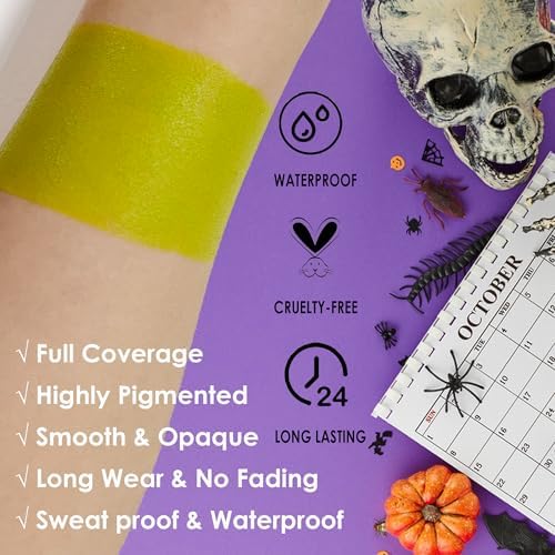 SUNNYVALE Halloween Monster Green Face Body Paint Stick, Ogre Green Eye Black Sticks for Sports, Hypoallergenic Foundation Wicked Witch Hulk Painting Makeup for Cosplay Costume