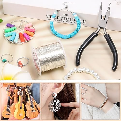 Modacraft 24 Gauge Wire for Jewelry Making with 4-in-1 Pilers, 213.3 FT/0.5 mm Craft Wire Tarnish Resistant Copper Beading Wire for Jewelry Making Supplies and Crafting (Silver)