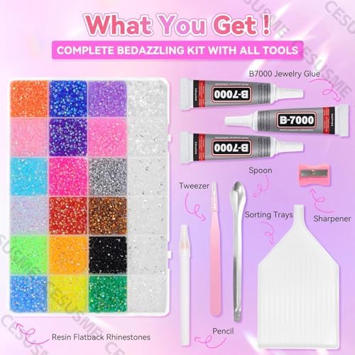 28000 Pcs Rhinestones Bedazzling Kit, Transparent Resin Gems for Crafting