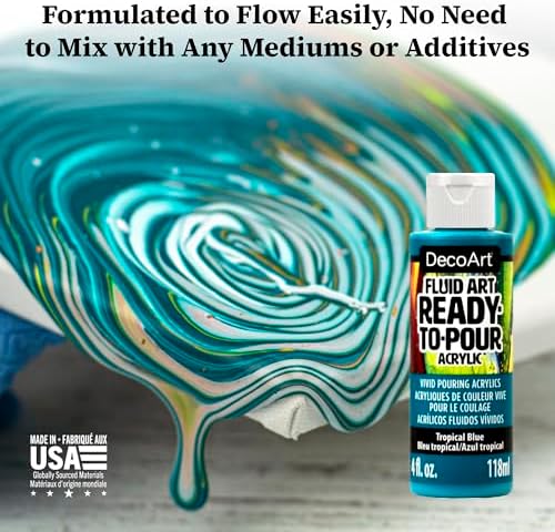 DecoArt Fluid Art Ready-to-Pour Paint Set – Silver Seas Colors, Set of 6 (4 fl oz Bottles) – Acrylic Pouring Paints for Canvas, Wood & DIY Craft Projects