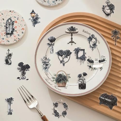Flora Scrapbook Stickers Aesthetic Flowers Sticker Black