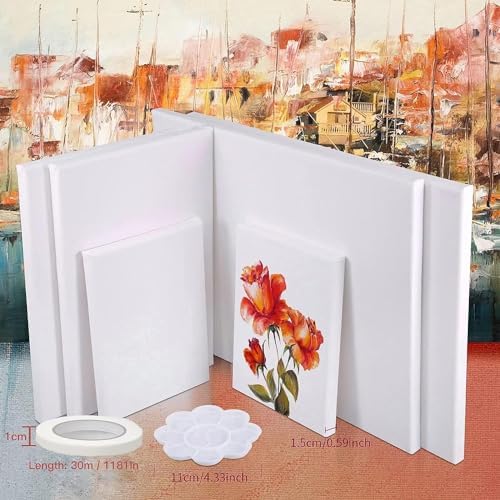 Canvases for Painting, 40x30, 30x20,20x15, 8 Set Canvas with Palette & Tape
