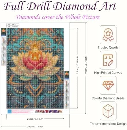 DIYDECORFUN Mandala Lotus Flower 5D Full Drill Diamond Art Kits for Adults & Beginners, Round Diamond Painting, DIY Gem Art & Diamond Dots, Stress Relief Crafts for Home Wall Decor, 12 x 16 Inch