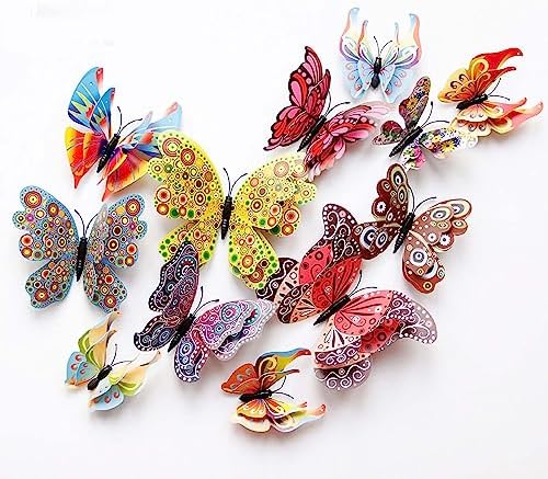OPSEAM 3D Butterfly Wall Decor Butterfly Decorations Stickers with Magnets | 48 PCS Circl,12 Styles Double Layer Butterfly for Classroom Decoration,Locker Refrigerator, Reusable,Waterproof