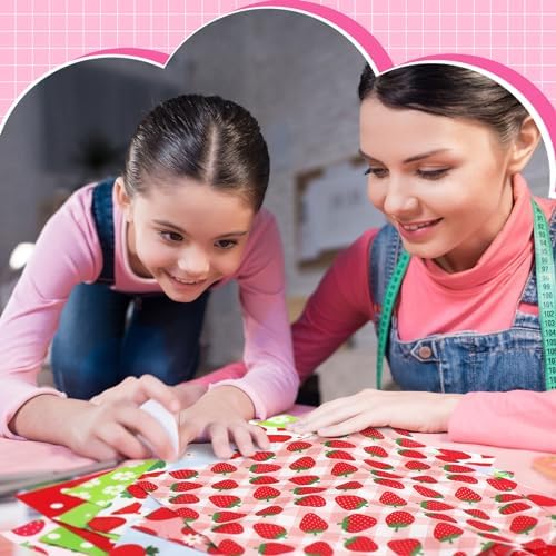 HunnmingRe 20 Pcs 10''x10'' Summer Strawberries Quilting Fabric Squares